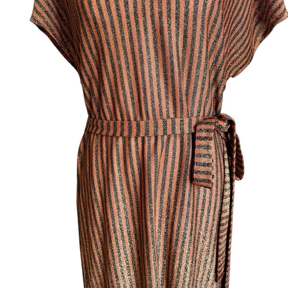 Zara Trafaluc Sparkly Metallic V-neck Striped Dress Size M - Picture 12 of 17